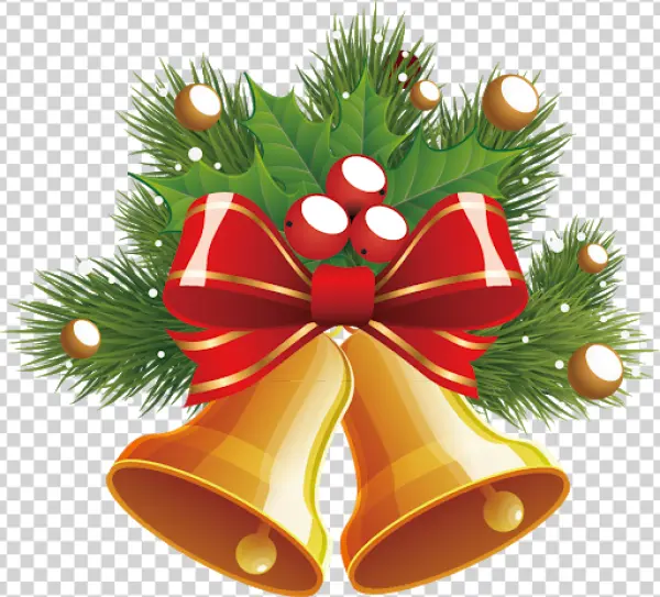 Christmas Bells with Holly and Red Bow PNG Transparent