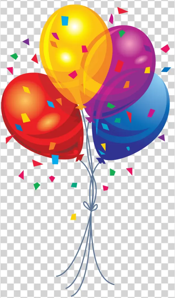 Colorful Party Balloons with Confetti PNG Transparent Background