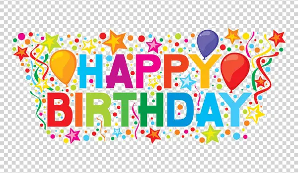 Happy Birthday Text with Confetti and Balloons PNG
