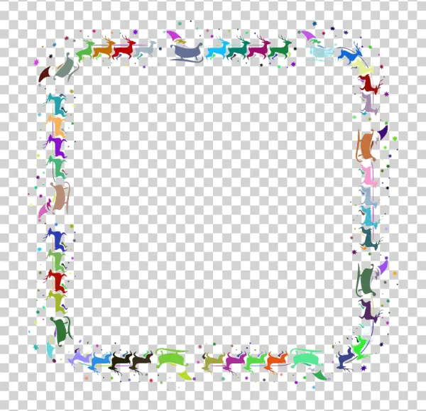 Colorful Christmas Reindeer Sleigh Border PNG Transparent Background