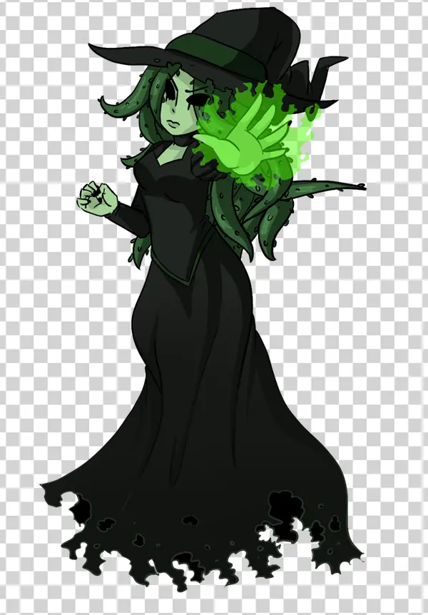 Mystical Green Witch Casting Spell PNG