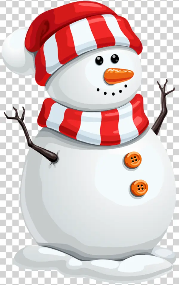 Cute Snowman with Hat and Scarf PNG Transparent