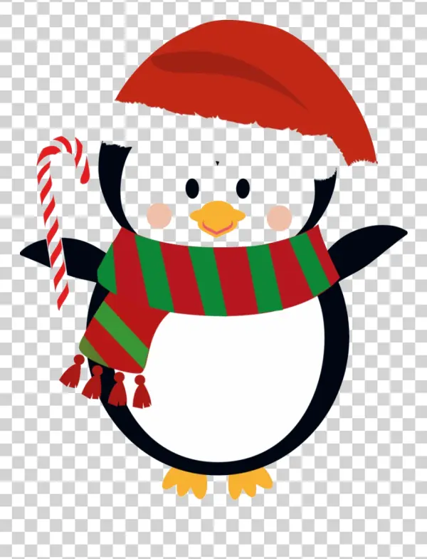 Cute Christmas Penguin with Candy Cane PNG