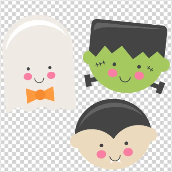 Cute Halloween Monsters Trio PNG Transparent