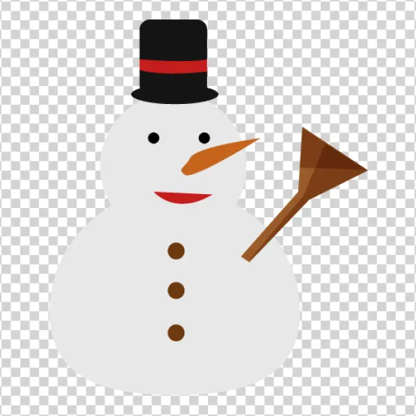 Cute Snowman with Hat and Broom PNG Transparent Background
