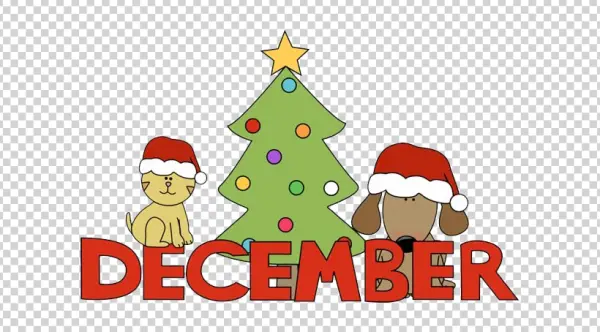 Cute December Christmas Animals and Tree PNG