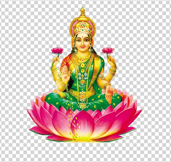 Goddess Lakshmi Sitting on Lotus PNG Transparent