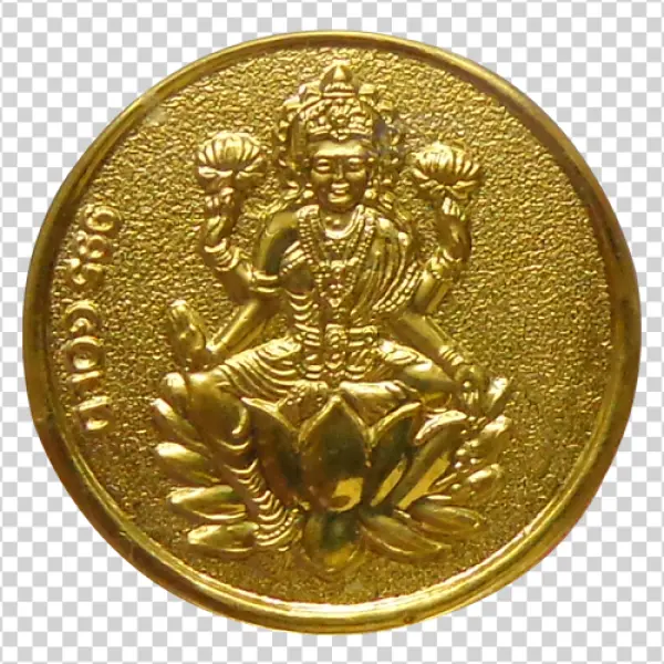 Golden Lakshmi Deity Coin PNG Transparent Background