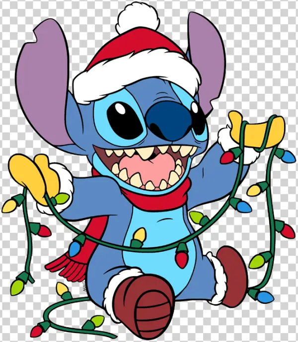 Stitch with Christmas Lights PNG Transparent Background