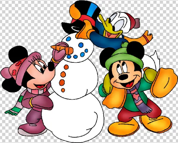 Mickey Minnie Donald Building Snowman PNG Transparent