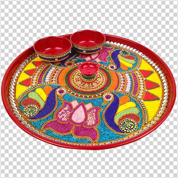 Colorful Beaded Indian Puja Thali Transparent PNG