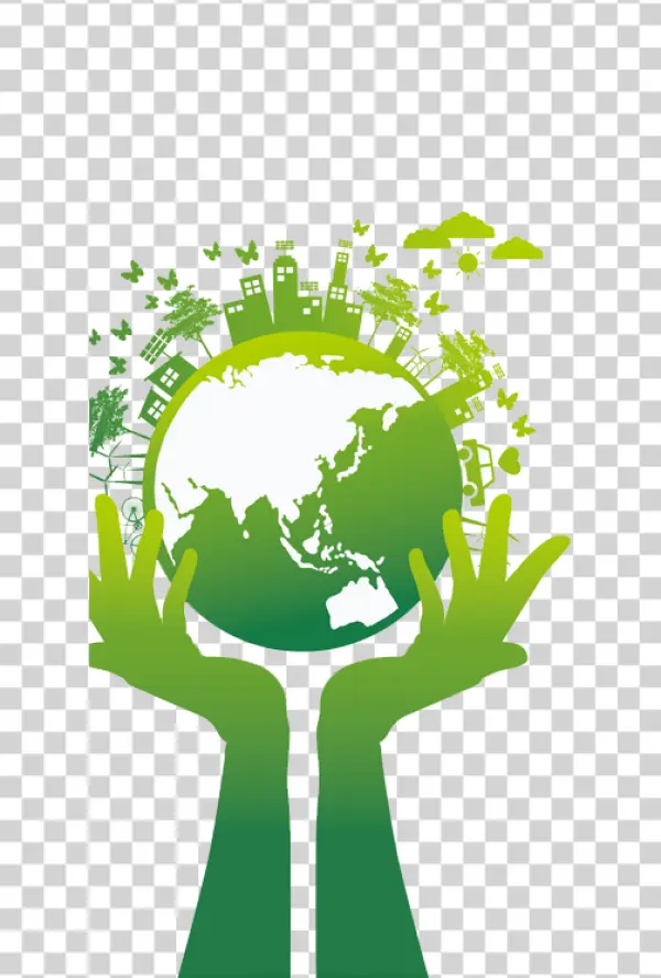 Green Earth with Hands Holding Globe PNG