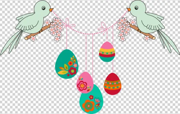 Cute Spring Birds with Easter Eggs Garland PNG