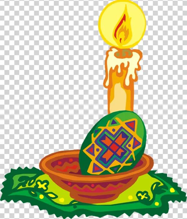 Traditional Easter Egg and Lit Candle PNG