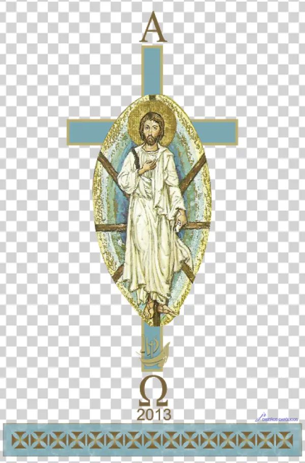 Resurrected Jesus Christ Cross Alpha Omega PNG