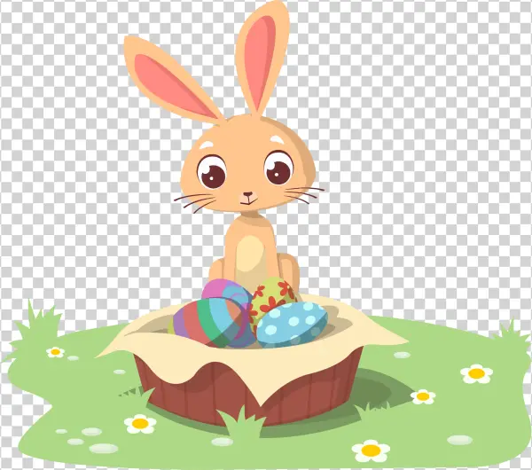 Cute Easter Bunny with Eggs Basket PNG