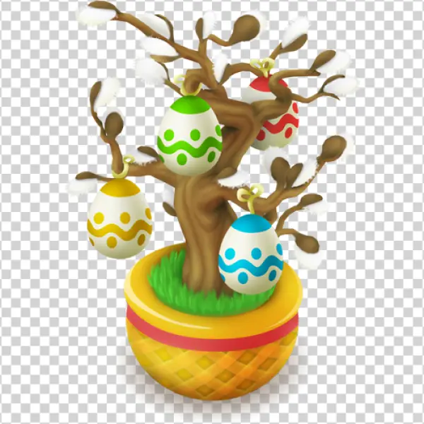 Easter Tree with Decorated Eggs PNG Transparent Background
