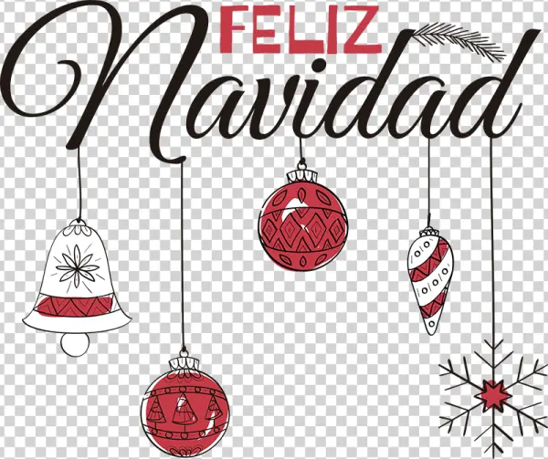 Hand-Drawn Red Christmas Ornaments and Bell PNG