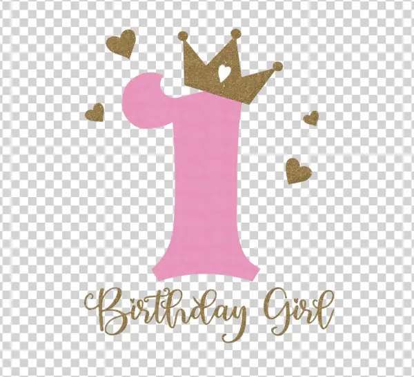 Pink Number 1 Birthday Girl with Glitter Crown PNG