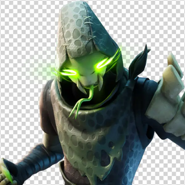 Snake Hooded Character PNG with Green Glowing Eyes