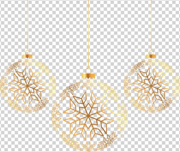Golden Christmas Ornaments with Snowflake Pattern PNG Transparent