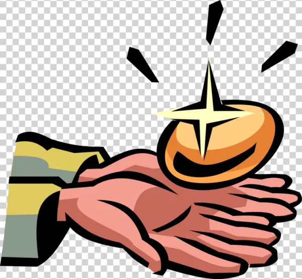 Hand Holding Glowing Gold Coin PNG Transparent