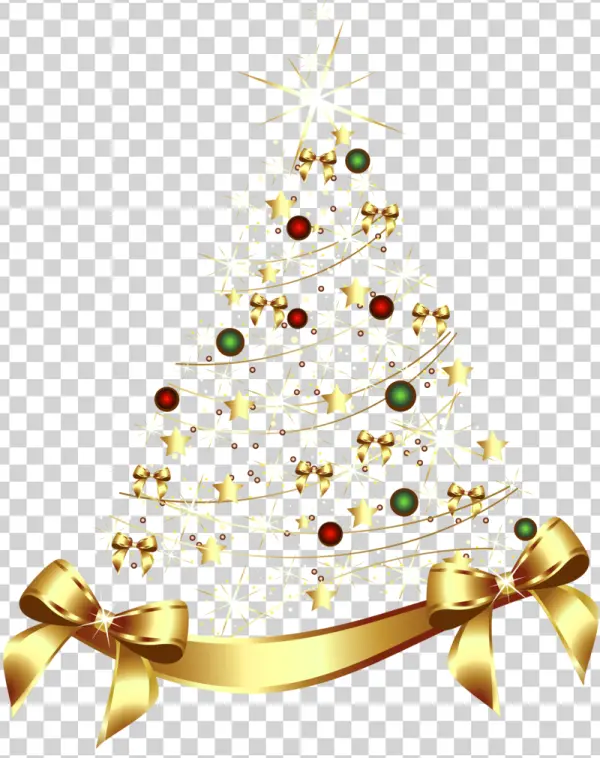 Elegant Golden Christmas Tree with Bows PNG