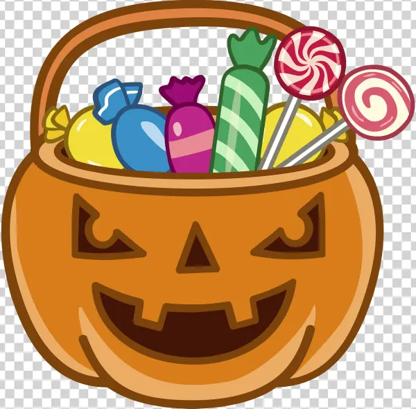 Trick or Treat Pumpkin Basket with Candies PNG