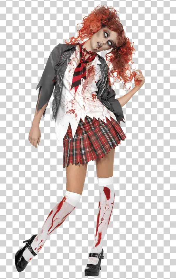 Zombie Schoolgirl Halloween Costume PNG Transparent