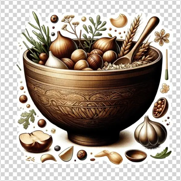 Rustic Bowl with Herbs and Spices PNG