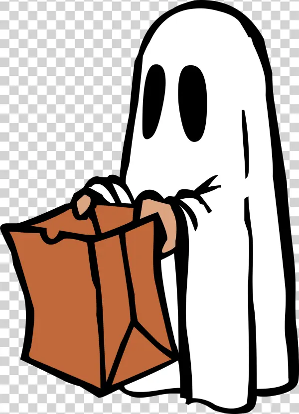 Cute Halloween Ghost with Trick-or-Treat Bag PNG