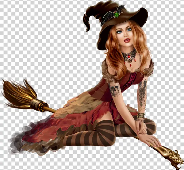 Enchanting Witch on Broomstick PNG Transparent