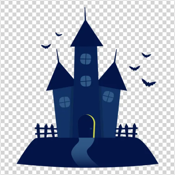Spooky Cartoon Haunted House PNG with Bats