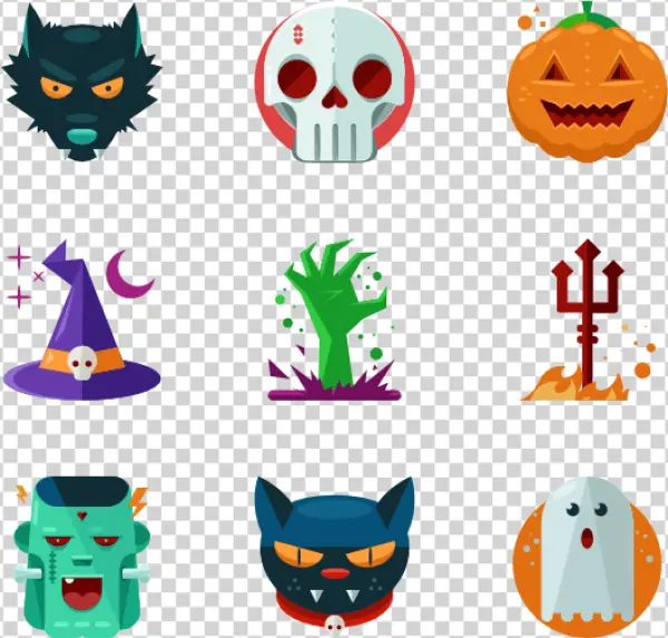 Halloween Cartoon Icons Set PNG Transparent