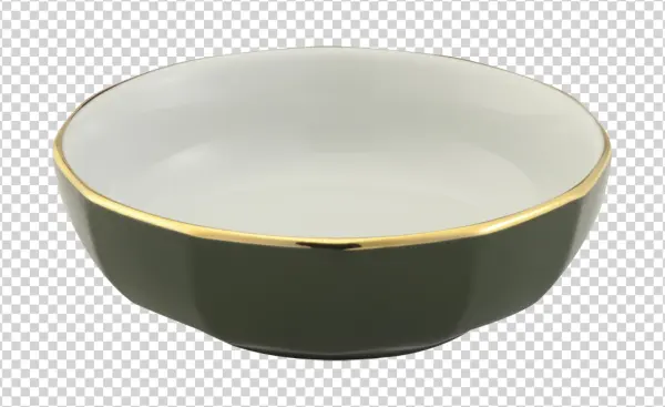 Elegant Dark Green Bowl with Gold Rim PNG Transparent