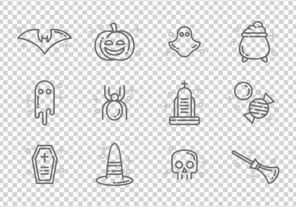 Halloween Line Art Icons Pack PNG