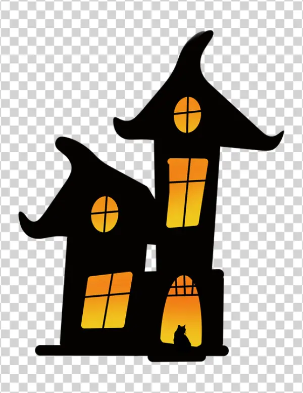 Spooky Haunted House with Cat Silhouette PNG