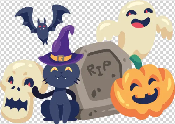 Cute Halloween Characters Collection PNG Transparent Background
