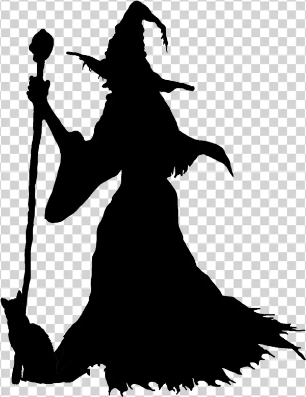 Witch Silhouette with Cat PNG Transparent Background