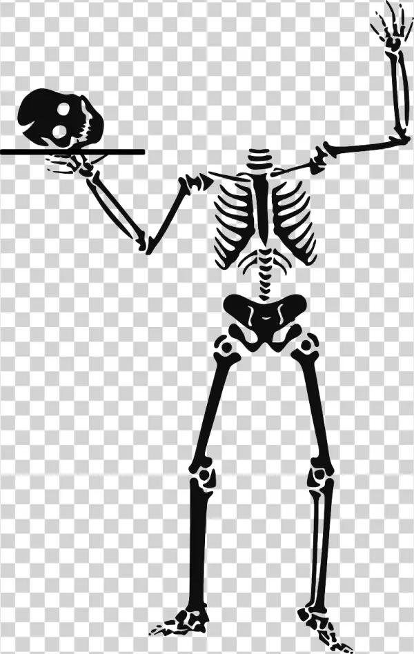 Skeleton Holding Skull on Platter PNG Transparent Background