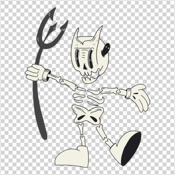 Vintage Cartoon Skeleton Devil with Trident PNG