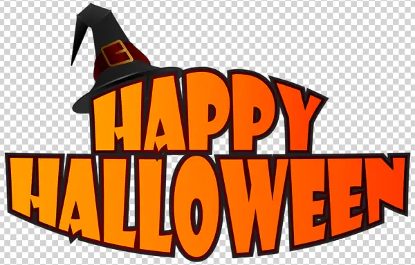 Happy Halloween Lettering with Witch Hat PNG Transparent Background