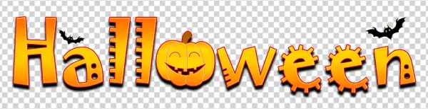Halloween Text with Pumpkin and Bats PNG Transparent
