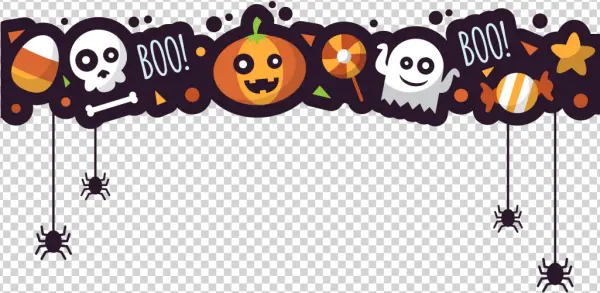 Cute Halloween Banner PNG with Spiders and Ghosts