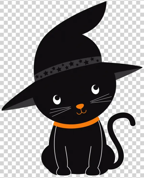 Cute Black Cat Witch Hat PNG