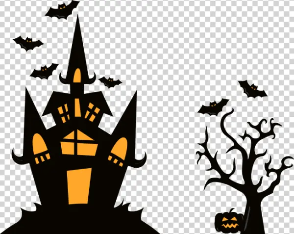 Haunted House Halloween Scene PNG