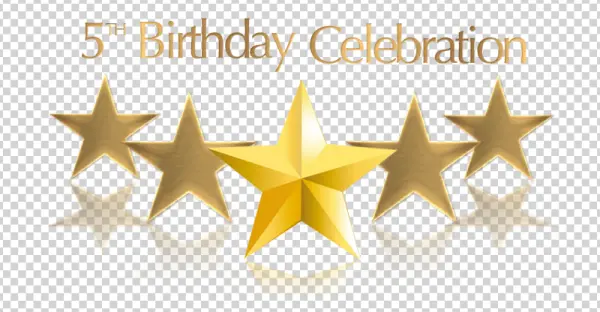 5th Birthday Celebration Golden Stars PNG Transparent