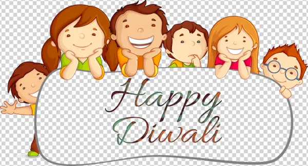 Happy Diwali Kids with Banner PNG Transparent