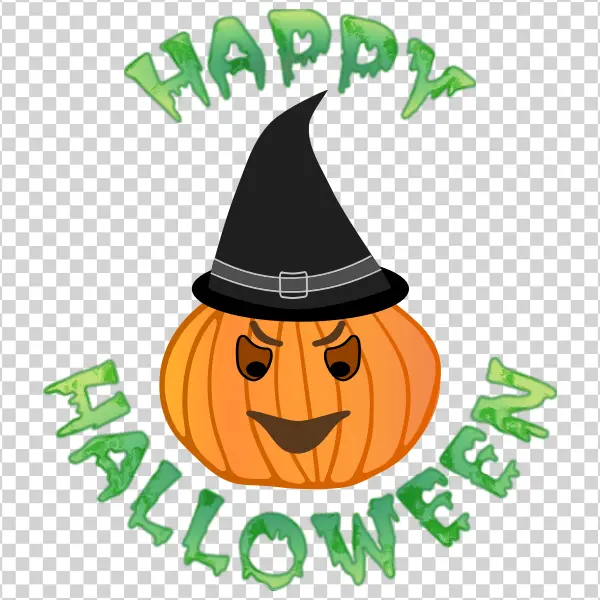 Happy Halloween Pumpkin Witch Hat PNG