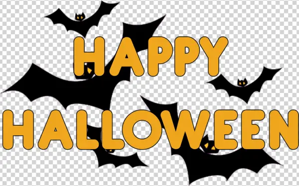 Happy Halloween Text with Flying Bats PNG Transparent